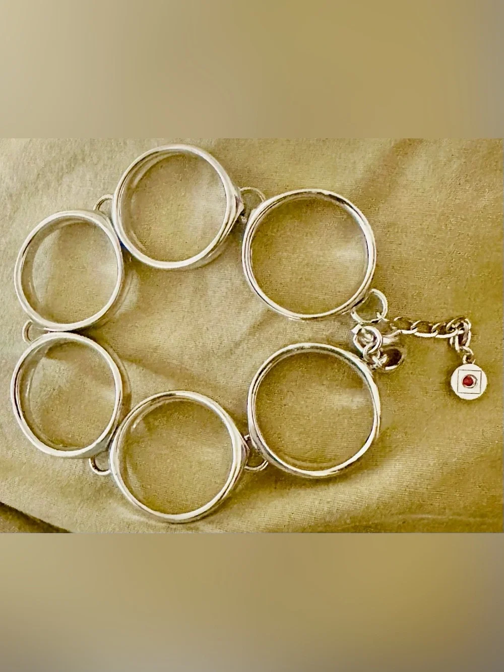 ELLE Sterling Silver Signature Ruby Circle Statement Bracelet 925 Heavy 37g!!!